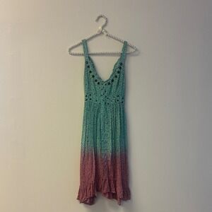 Elegant Ombre Mini Dress floral Sz med teal pink stuffed boho indie spring summ